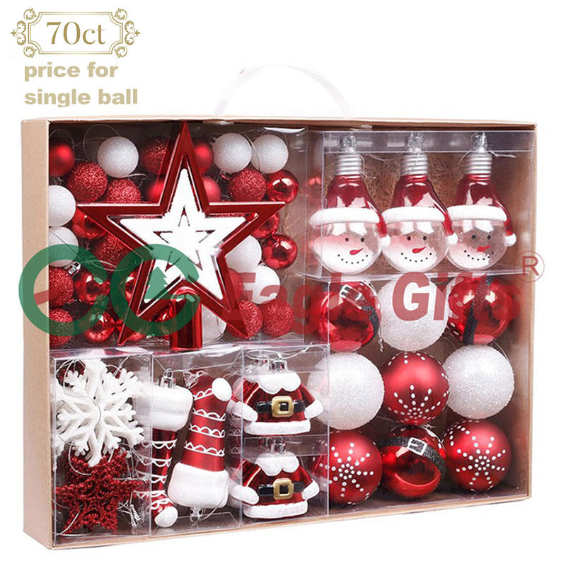 Red and White Clear Shatterproof Xmas Tree Decorations Bauble Ornaments Indoor Plastic Christmas Ball
