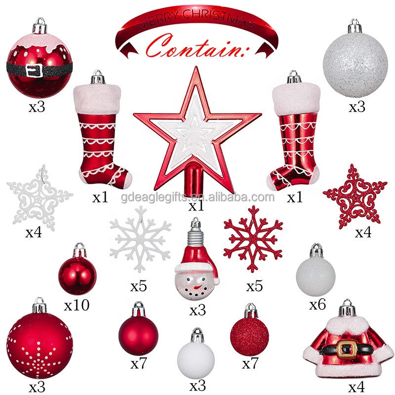 Red and White Clear Shatterproof Xmas Tree Decorations Bauble Ornaments Indoor Plastic Christmas Ball